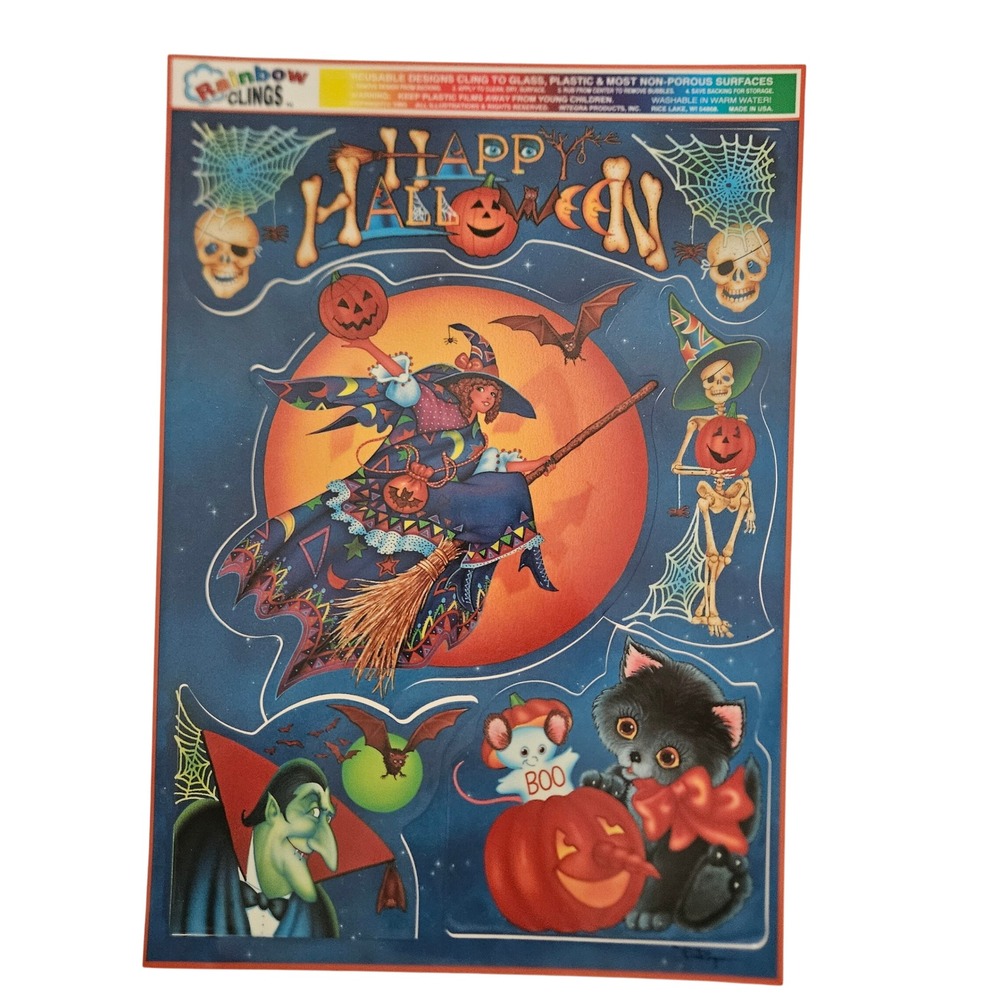 Vintage Rainbow Clings Happy Halloween Reusable Window Decorations 1993